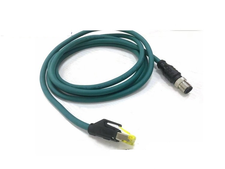 M12 D型4針公頭注塑一體成型式轉(zhuǎn)接RJ45帶線連接器